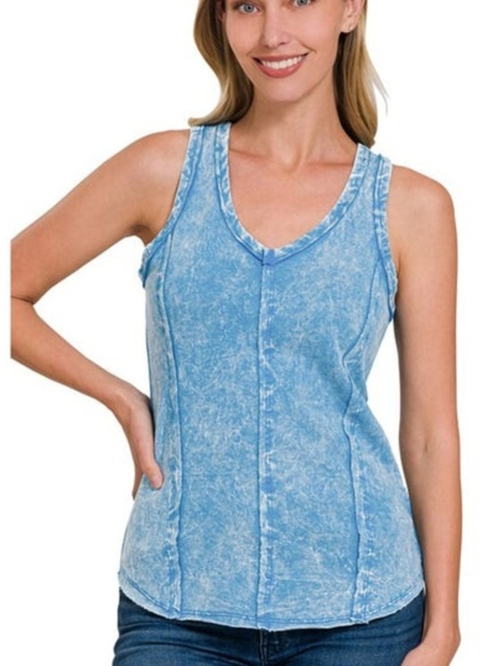 Deal of the day **Crinkle Washed F/Terry Raw edge tank top